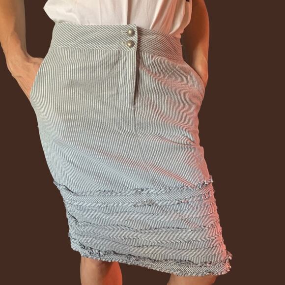 Cynthia Steffe Knee length Straight Ruffled New Prep Stripe Vintage Skirt Size 6 - Picture 1 of 12
